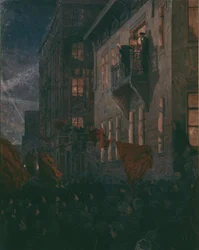 Lenin spreekt vanaf het balkon van het Kshesinskaya Paleis door A. Moravov, Centraal Lenin Museum, Moskou